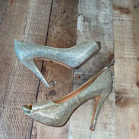 Badgley Mischka Metallic Crackled ‘Lust’ Heels 9M - Picture 2 of 15